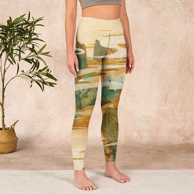 Buddha Stones Green Mountains Clouds Mist Print Fitness Leggings Women's Yoga Pants - image 4