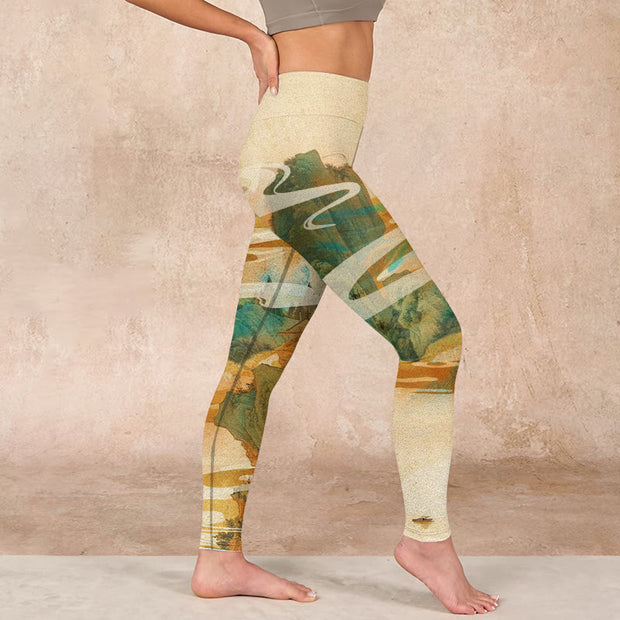 Buddha Stones Green Mountains Clouds Mist Print Fitness Leggings Women's Yoga Pants - image 17