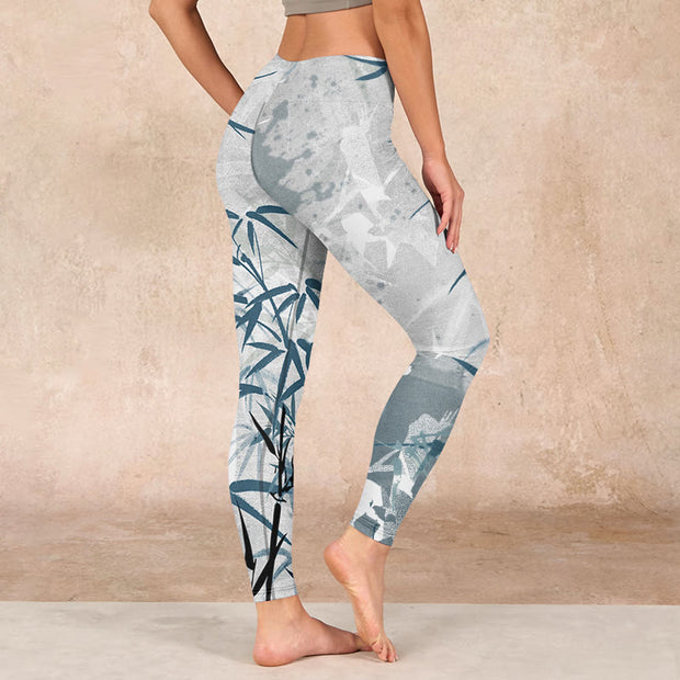 Buddha Stones Bamboo Print Gym Leggings Women's Yoga Pants