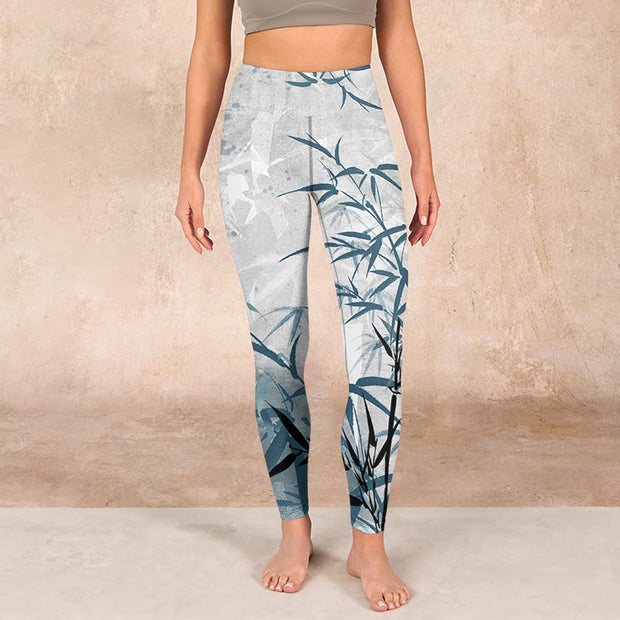 Buddha Stones Bamboo Print Gym Leggings Women's Yoga Pants Leggings BS 1