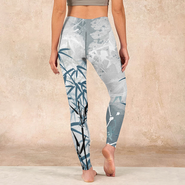 Buddha Stones Bamboo Print Gym Leggings Women's Yoga Pants