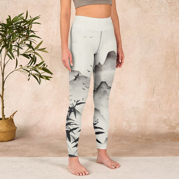Buddha Stones Ink Bamboo Mountains Print Gym Leggings Women's Yoga Pants - image 4