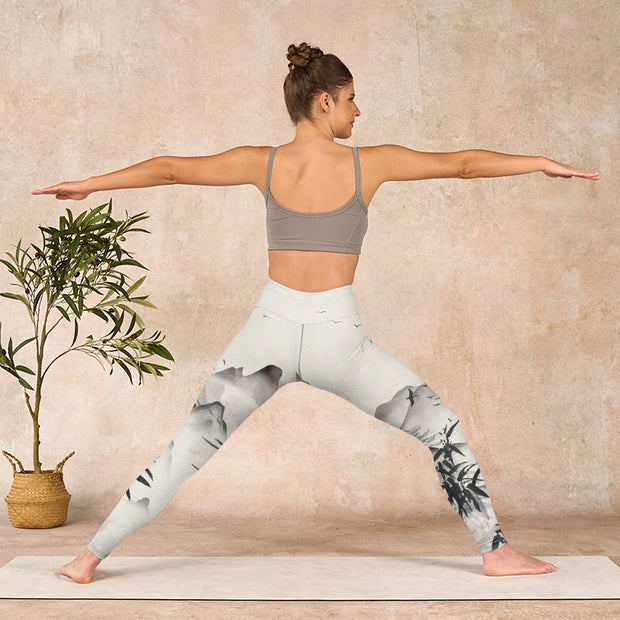 Buddha Stones Ink Bamboo Mountains Print Gym Leggings Women's Yoga Pants - image 11