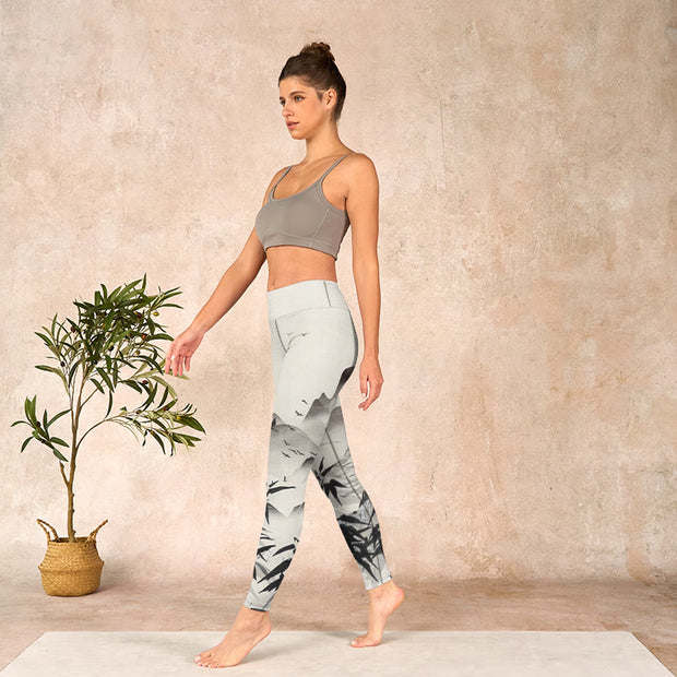 Buddha Stones Ink Bamboo Mountains Print Gym Leggings Women's Yoga Pants - image 13