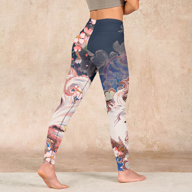 Buddha Stones Fox Cherry Blossoms Gym Leggings Women's Yoga Pants - image 5