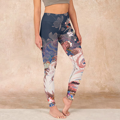Buddha Stones Fox Cherry Blossoms Gym Leggings Women's Yoga Pants - MidnightBlue - US18，UK/AU22，EU50 (4XL) - image 1