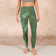 Buddha Stones Green Bamboo Rock Flower Print Gym Leggings Women's Yoga Pants