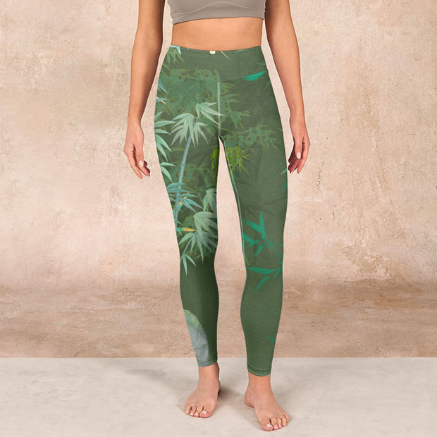 Buddha Stones Green Bamboo Rock Flower Print Gym Leggings Women's Yoga Pants - image 2