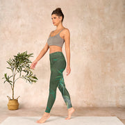 Buddha Stones Green Bamboo Rock Flower Print Gym Leggings Women's Yoga Pants Leggings BS 13