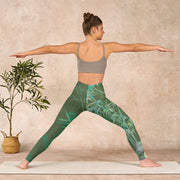 Buddha Stones Green Bamboo Rock Flower Print Gym Leggings Women's Yoga Pants