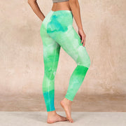 Buddha Stones Green Ink Wash Pattern Gym Leggings Women's Yoga Pants - image 3