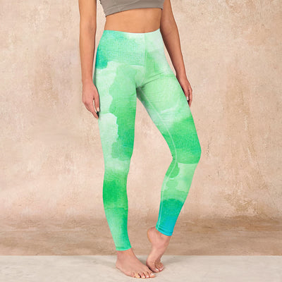 Buddha Stones Green Ink Wash Pattern Gym Leggings Women's Yoga Pants - SpringGreen - US18，UK/AU22，EU50 (4XL) - image 1