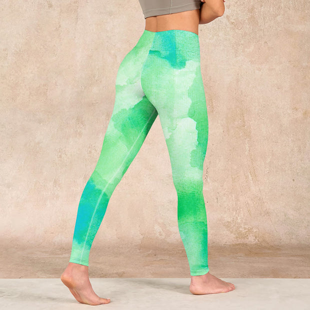 Buddha Stones Green Ink Wash Pattern Gym Leggings Women's Yoga Pants - image 5