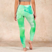 Buddha Stones Green Ink Wash Pattern Gym Leggings Women's Yoga Pants Leggings BS 15