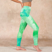 Buddha Stones Green Ink Wash Pattern Gym Leggings Women's Yoga Pants Leggings BS 17