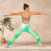 Buddha Stones Green Ink Wash Pattern Gym Leggings Women's Yoga Pants