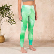 Buddha Stones Green Ink Wash Pattern Gym Leggings Women's Yoga Pants