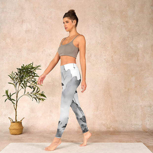 Buddha Stones Ink Painting Trees Mountains Scenery Print Gym Leggings Women's Yoga Pants - image 13
