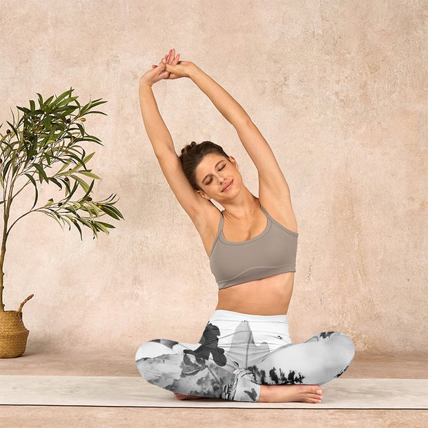 Buddha Stones Ink Painting Trees Mountains Scenery Print Gym Leggings Women's Yoga Pants - image 14