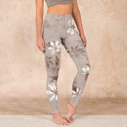 Buddha Stones White Brown Flowers Pattern Gym Leggings Women's Yoga Pants - BurlyWood - US18，UK/AU22，EU50 (4XL) - image 1