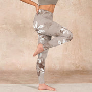 Buddha Stones White Brown Flowers Pattern Gym Leggings Women's Yoga Pants