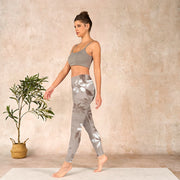 Buddha Stones White Brown Flowers Pattern Gym Leggings Women's Yoga Pants Leggings BS 13