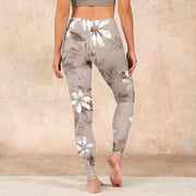 Buddha Stones White Brown Flowers Pattern Gym Leggings Women's Yoga Pants - image 15