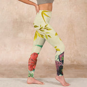 Buddha Stones Golden Green Leaves Colorful Flowers Gym Leggings Women's Yoga Pants Leggings BS 17