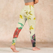 Buddha Stones Golden Green Leaves Colorful Flowers Gym Leggings Women's Yoga Pants - image 5