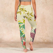 Buddha Stones Golden Green Leaves Colorful Flowers Gym Leggings Women's Yoga Pants