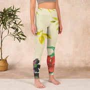 Buddha Stones Golden Green Leaves Colorful Flowers Gym Leggings Women's Yoga Pants