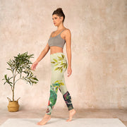 Buddha Stones Golden Green Leaves Colorful Flowers Gym Leggings Women's Yoga Pants