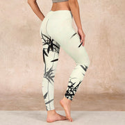 Buddha Stones Ink Painting Bamboo Leaves Print Sports Leggings Women's Yoga Pants Leggings BS 2