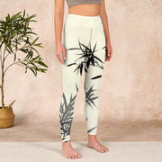 Buddha Stones Ink Painting Bamboo Leaves Print Sports Leggings Women's Yoga Pants