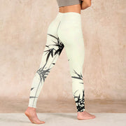 Buddha Stones Ink Painting Bamboo Leaves Print Sports Leggings Women's Yoga Pants