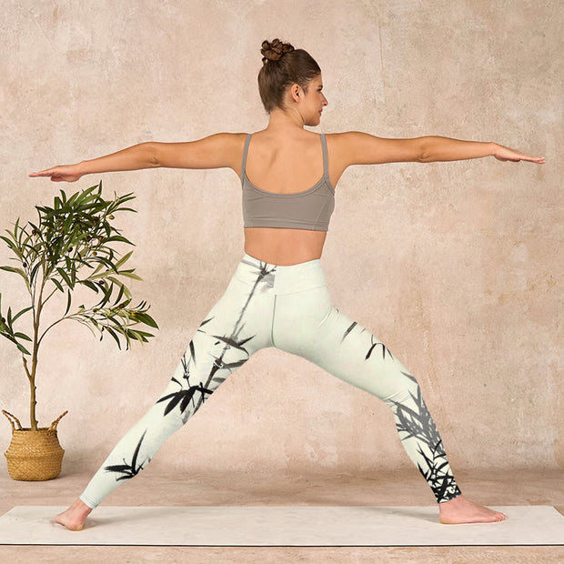 Buddha Stones Ink Painting Bamboo Leaves Print Sports Leggings Women's Yoga Pants - image 12