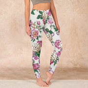 Buddha Stones Red White Peony Flower Print Sports Leggings Women's Yoga Pants - Seashell - US18，UK/AU22，EU50 (4XL) - image 1