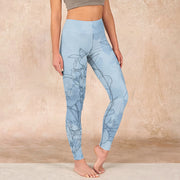 Buddha Stones Blue Flower Sketch Print Sports Leggings Women's Yoga Pants - LightBlue - US18，UK/AU22，EU50 (4XL) - image 1