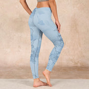 Buddha Stones Blue Flower Sketch Print Sports Leggings Women's Yoga Pants Leggings BS 2