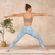 Buddha Stones Blue Flower Sketch Print Sports Leggings Women's Yoga Pants - image 11