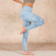 Buddha Stones Blue Flower Sketch Print Sports Leggings Women's Yoga Pants - image 16