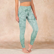 Buddha Stones Green Lotus Flower Print Sports Leggings Women's Yoga Pants - DarkSeaGreen - US18，UK/AU22，EU50 (4XL) - image 1