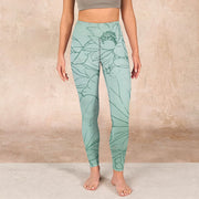 Buddha Stones Green Lotus Flower Print Sports Leggings Women's Yoga Pants Leggings BS 1