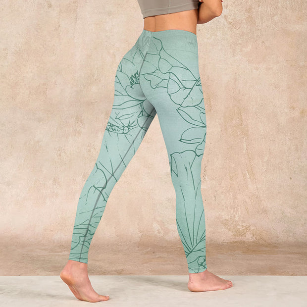 Buddha Stones Green Lotus Flower Print Sports Leggings Women's Yoga Pants - image 5