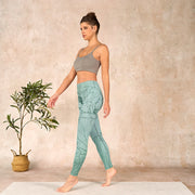 Buddha Stones Green Lotus Flower Print Sports Leggings Women's Yoga Pants