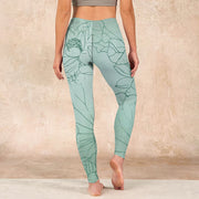 Buddha Stones Green Lotus Flower Print Sports Leggings Women's Yoga Pants