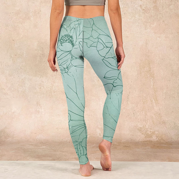Buddha Stones Green Lotus Flower Print Sports Leggings Women's Yoga Pants - image 17