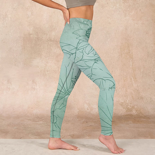 Buddha Stones Green Lotus Flower Print Sports Leggings Women's Yoga Pants - image 15