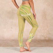 Buddha Stones Yellow Orchid Flowers Weeping Leaves Print Gym Leggings Women's Yoga Pants - image 3
