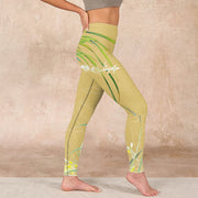 Buddha Stones Yellow Orchid Flowers Weeping Leaves Print Gym Leggings Women's Yoga Pants - image 17